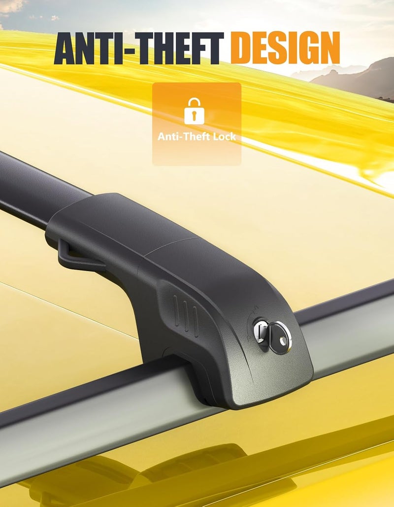 KINGGERI 300lbs Lockable Roof Rack Cross Bars Compatible with Toyota Highlander 2008-2013 with Raised Side Rails, Heavy Duty Aluminum Roof Rails Crossbars Luggage Skiboard Car SUV Accessories - Image 4